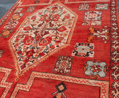 Large Vintage Moroccan Gallery Rug with Tribal Design in Red, Ivory and Orange Vintage Moroccan Gallery Runner, rug 13 - 0905, country of origin / type: Morocco / Tribal, circa Mid - 20th Century. Measures: 6'4 x 15'8. This gorgeous v... - Keivan Woven Arts13 - 0905 - 4784Rug