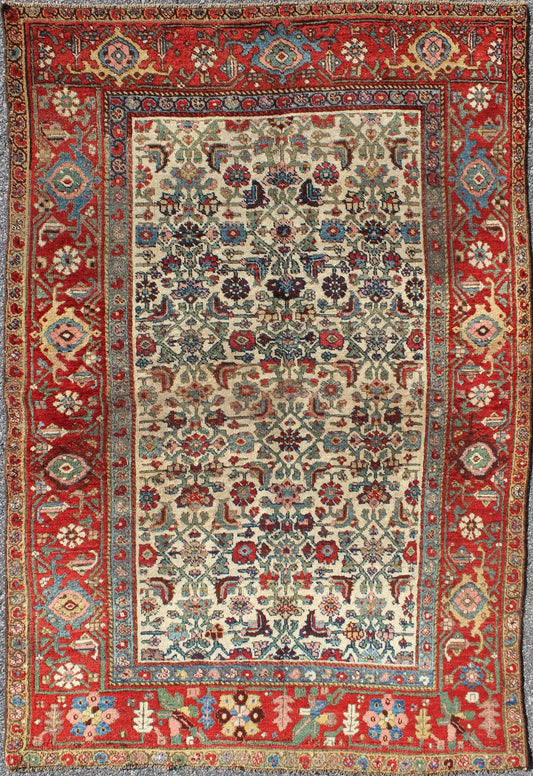 Antique Persian Bidjar Carpet with Ivory, Rose, Green, Blue and Aubergine Antique Persian Carpet Bidjar with All - Over Design rug/13 - 0911 origin/iran kwarugs Persian Bidjar carpets are renowned for their superior use of color. This ch... - Keivan Woven Arts13 - 0911 - 4744Rug