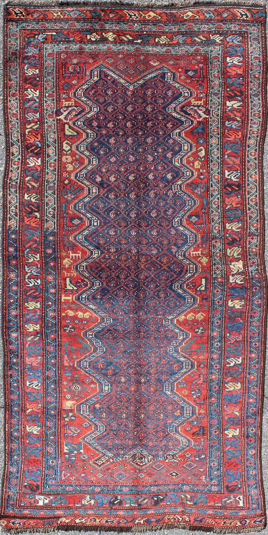 Red and Blue Antique N.W. Persian Rug with Zig - Zag Field and Tribal Motifs, rug 13 - 0913, country of origin / type: Iran / N.W. Persian, circa 1900 This antique early - 20th century Northwest Persian runner features a deep blue background with zig - ... - Keivan Woven Arts13 - 0913 - 4802
