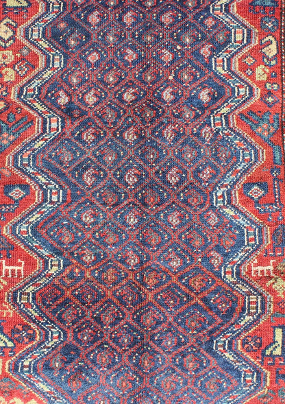 Red and Blue Antique N.W. Persian Rug with Zig - Zag Field and Tribal Motifs, rug 13 - 0913, country of origin / type: Iran / N.W. Persian, circa 1900 This antique early - 20th century Northwest Persian runner features a deep blue background with zig - ... - Keivan Woven Arts13 - 0913 - 4802Rug