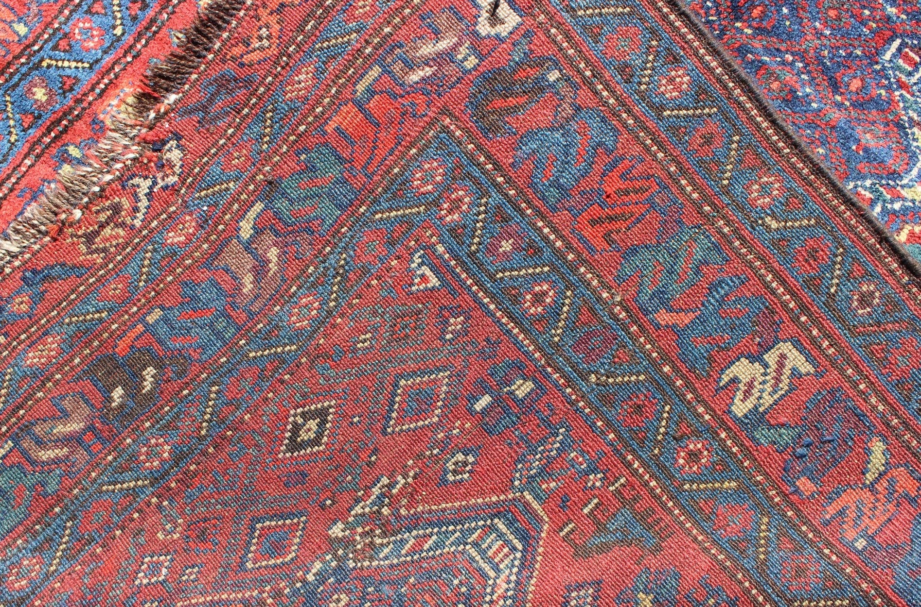 Red and Blue Antique N.W. Persian Rug with Zig - Zag Field and Tribal Motifs, rug 13 - 0913, country of origin / type: Iran / N.W. Persian, circa 1900 This antique early - 20th century Northwest Persian runner features a deep blue background with zig - ... - Keivan Woven Arts13 - 0913 - 4802Rug