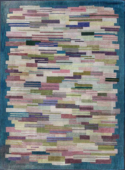 Large American Hooked Rug by George Wells with a Modern Design and Modern Colors. George Wells purchased The Ruggery in 1956 after a career in retailing, during which he designed merchandise, displays and store interiors. By this time, Wells had bee... - Keivan Woven Arts13 - 0921 - 4812Rug