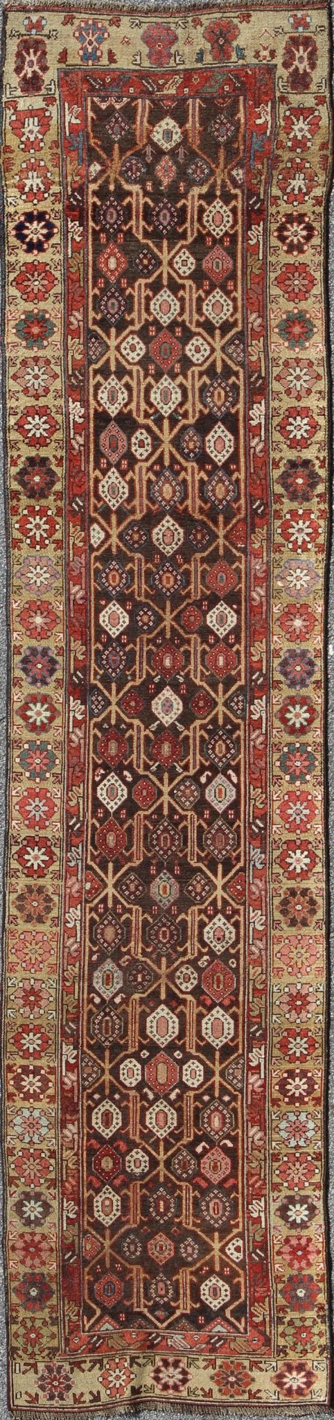 Antique Hand Knotted Kurdish Runner With All - Over Geometric Design Antique Hand Knotted Kurdish Runner With All - Over Geometric Design. Keivan Woven Arts / rug/13 - 1103, country of origin / type: Iran / Kurdish, circa 1900 This Kurdish tri... - Keivan Woven Arts13 - 1103 - 5164Rug