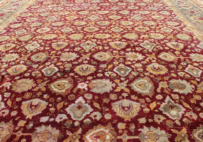 Keivan Woven Arts, Elegant Antique Indian Agra Rug in Maroon Red Background and Gray Green Border. Kwarugs /13 - 1105. Antique Agra. Antique Amritsar. Antique Indian Rugs. Antique Mughal carpet. Elegant Antique 19th Century Indian Agra rug in Maroon... - Keivan Woven Arts13 - 1105 - 5168Rug