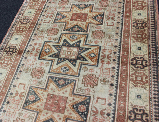 Vintage Hand Knotted Turkish Rug with Tribal Medallions and Design Vintage Hand Knotted Turkish Rug with Tribal Medallions and Design, Keivan Woven Arts / rug 16 - 0302, country of origin / type: Turkey / Oushak, circa 1960 This Tribal ... - Keivan Woven Arts16 - 0302 - 7357