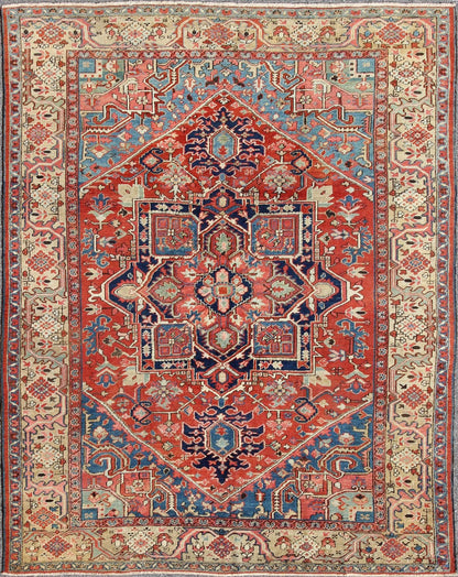 Antique Persian Serapi Rug with Geometric Central Medallion and Colorful Design. Keivan Woven Arts / Rug / 16 - 0305, country of origin / type: Iran /Heriz, circa 1910 Measures: 10' x 12'. This magnificent antique Persian Serapi carpet from the ear... - Keivan Woven Arts16 - 0305 - 8649Rug
