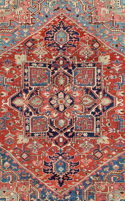 Antique Persian Serapi Rug with Geometric Central Medallion and Colorful Design. Keivan Woven Arts / Rug / 16 - 0305, country of origin / type: Iran /Heriz, circa 1910 Measures: 10' x 12'. This magnificent antique Persian Serapi carpet from the ear... - Keivan Woven Arts16 - 0305 - 8649Rug