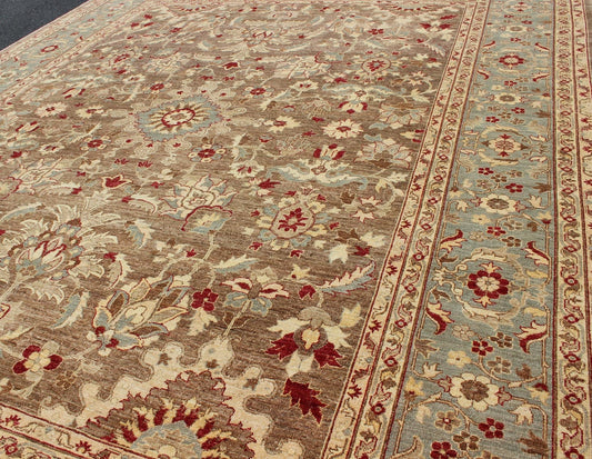 Large Sultanabad Design Vintage Rug with Florals in Brown, Lt. Blue & Red, Sultanabad Design Rug with Traditional Floral Design Sultanabad Design Rug, rug 16 - 0307, country of origin / type: Pakistan / Sultanabad This Sultanabad rug from ... - Keivan Woven Arts16 - 0307 - 7353Rug