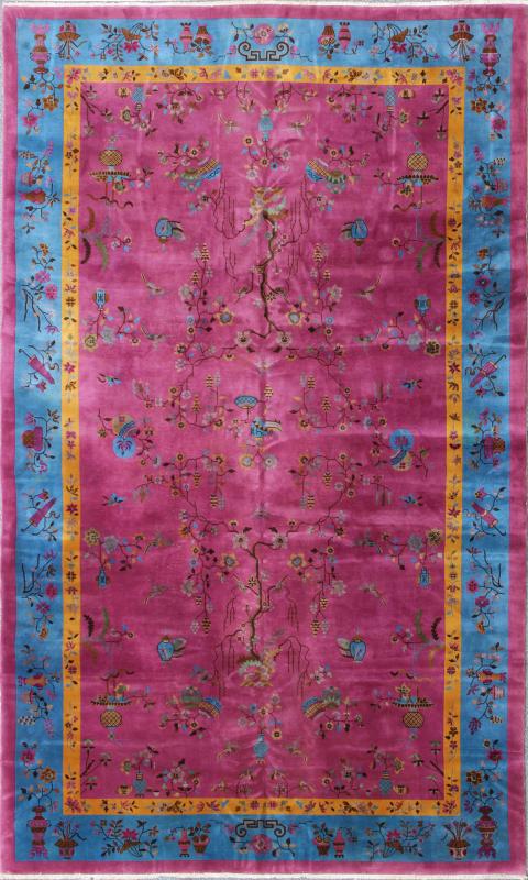 Grandiose Chinese Art Deco Rug Measures: 10'10'' x 17'3''. This grandiose Chinese Art Deco rug features vibrant colors of blue, gold, green and magenta, combined with a striking mix of asymmetrical Chinese motifs, including clouds, flowers an... - Keivan Woven Arts16 - 0501 - 7691Rug
