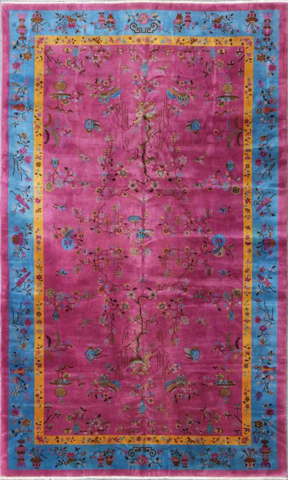 Grandiose Chinese Art Deco Rug Measures: 10'10'' x 17'3''. This grandiose Chinese Art Deco rug features vibrant colors of blue, gold, green and magenta, combined with a striking mix of asymmetrical Chinese motifs, including clouds, flowers an... - Keivan Woven Arts16 - 0501 - 7691Rug
