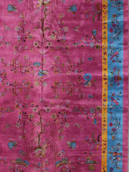 Grandiose Chinese Art Deco Rug Measures: 10'10'' x 17'3''. This grandiose Chinese Art Deco rug features vibrant colors of blue, gold, green and magenta, combined with a striking mix of asymmetrical Chinese motifs, including clouds, flowers an... - Keivan Woven Arts16 - 0501 - 7691Rug