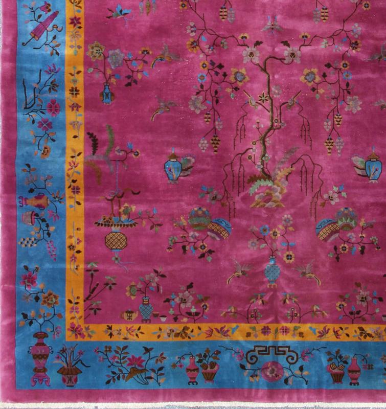 Grandiose Chinese Art Deco Rug Measures: 10'10'' x 17'3''. This grandiose Chinese Art Deco rug features vibrant colors of blue, gold, green and magenta, combined with a striking mix of asymmetrical Chinese motifs, including clouds, flowers an... - Keivan Woven Arts16 - 0501 - 7691Rug