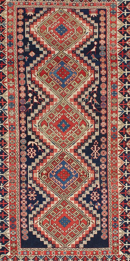 Antique Caucasian Shirvan Rug with Tribal Design and Medallions. Multicolored antique Caucasian Shirvan rug with tribal design and medallions, rug 16 - 0606, country of origin / type: Caucasus / Kazak, circa 1890 A finely woven Shirvan Caucasian r... - Keivan Woven Arts16 - 0606 - 8666Rug