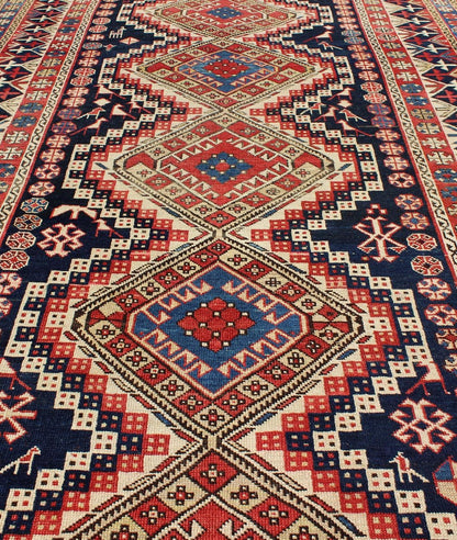 Antique Caucasian Shirvan Rug with Tribal Design and Medallions. Multicolored antique Caucasian Shirvan rug with tribal design and medallions, rug 16 - 0606, country of origin / type: Caucasus / Kazak, circa 1890 A finely woven Shirvan Caucasian r... - Keivan Woven Arts16 - 0606 - 8666Rug