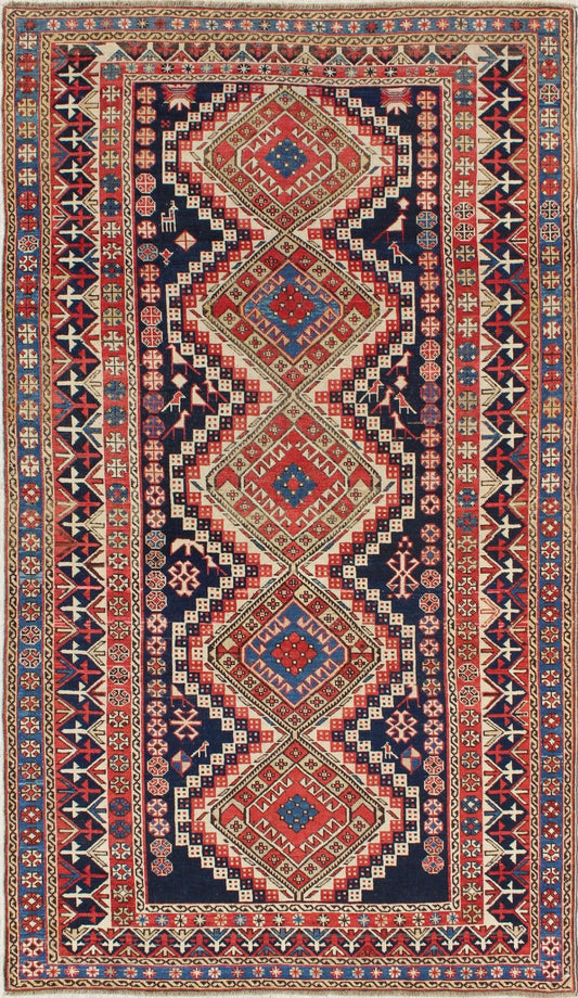 Antique Caucasian Shirvan Rug with Tribal Design and Medallions. Multicolored antique Caucasian Shirvan rug with tribal design and medallions, rug 16 - 0606, country of origin / type: Caucasus / Kazak, circa 1890 A finely woven Shirvan Caucasian r... - Keivan Woven Arts16 - 0606 - 8666Rug