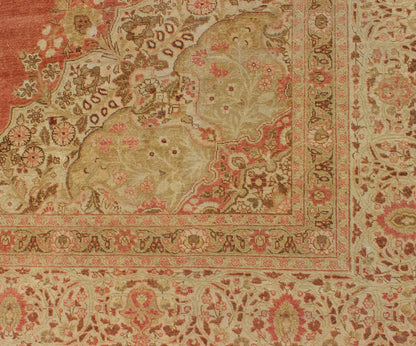 Large antique Turkish Sivas rug with Medallion design in pink red, salmon, light yellow green, and light brown highlights. Keivan Woven Arts / rug 16 - 0903, country of origin / type: Turkey / Sivas, circa Early - 20th century. Measures: 12'8 x 17'6. ... - Keivan Woven Arts16 - 0903 - 7699Rug
