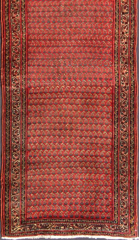 Long Runner Antique Persian Malayer Runner with Saraband Design in Soft Red Measures: 3'1 x 21'3 This antique Persian Seraband runner features an all - over paisley pattern set on a light red, rust red background and surrounded by multiple... - Keivan Woven Arts16 - 0904 - 7705Rug