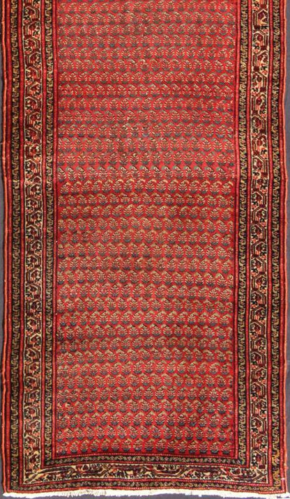 Long Runner Antique Persian Malayer Runner with Saraband Design in Soft Red Measures: 3'1 x 21'3 This antique Persian Seraband runner features an all - over paisley pattern set on a light red, rust red background and surrounded by multiple... - Keivan Woven Arts16 - 0904 - 7705Rug