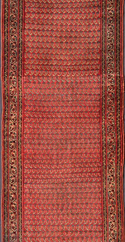 Long Runner Antique Persian Malayer Runner with Saraband Design in Soft Red Measures: 3'1 x 21'3 This antique Persian Seraband runner features an all - over paisley pattern set on a light red, rust red background and surrounded by multiple... - Keivan Woven Arts16 - 0904 - 7705Rug