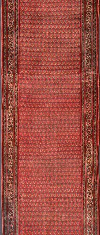 Long Runner Antique Persian Malayer Runner with Saraband Design in Soft Red Measures: 3'1 x 21'3 This antique Persian Seraband runner features an all - over paisley pattern set on a light red, rust red background and surrounded by multiple... - Keivan Woven Arts16 - 0904 - 7705Rug