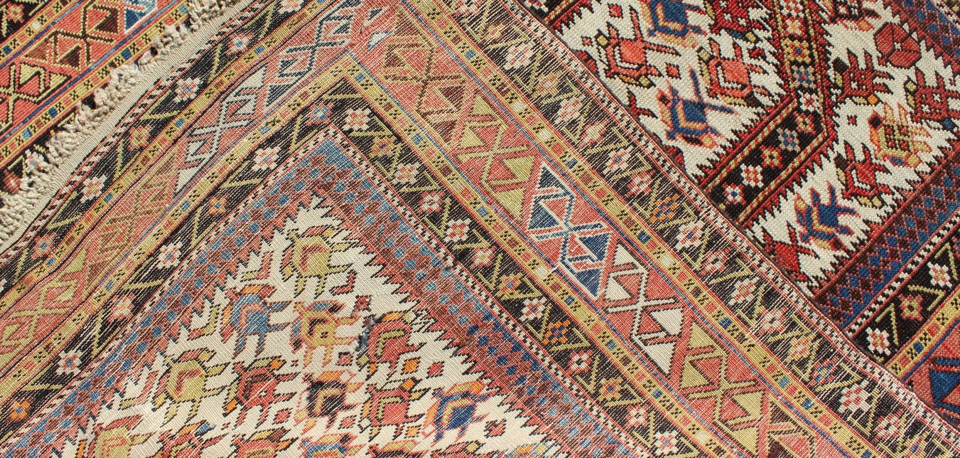 Antique Caucasian Shirvan Rug in Ivory Background, Rust, Yellow, and Dark Brown. Keivan Woven Arts / rug 16 - 0905, country of origin / type: Caucasus / Shirvan, circa late - 19th Century. Measures: 3'8'' x 4'9''. A late 19th century Shirvan prayer r... - Keivan Woven Arts16 - 0905 - 7769Rug