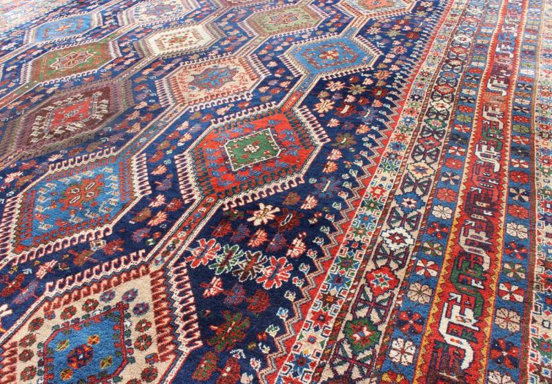 Antique Persian Large Qashqai Rug with Rich Jewel Tones and Diamond Design, kwarugs, Keivan Woven Arts Rug#16 - 0906, Unusually large in size for an Qashqai, Bold geometry, rich symbolism, and vivid coloration enhance the beauty of this stunning Persian ... - Keivan Woven Arts16 - 0906 - 8125Rug