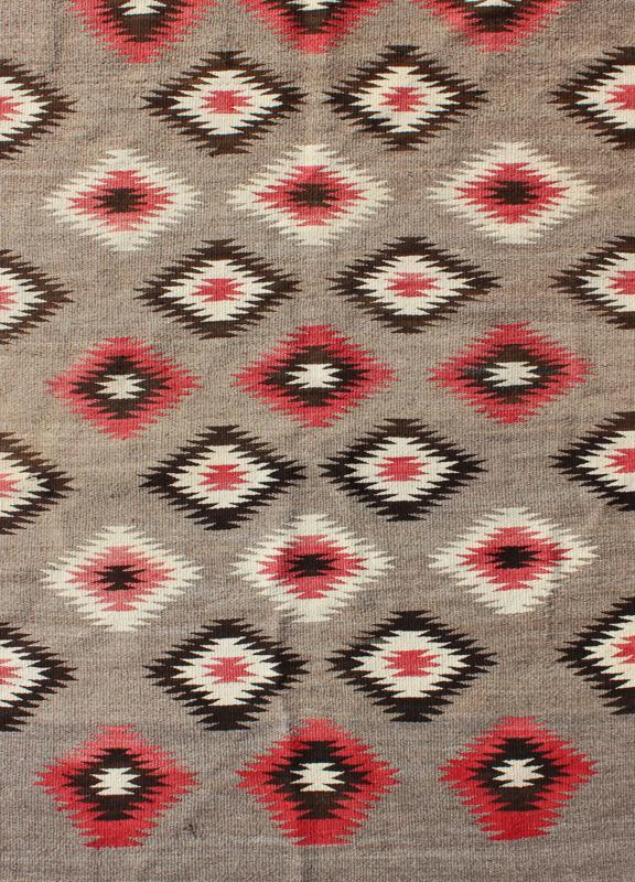 American Navajo Rug with Geometric All - Over Design in Reds and Browns Measures: 3'0'' x 4'10''. This intriguing vintage Navajo rug was woven in the United States during the first half of the 20th century. The exciting and unique composition b... - Keivan Woven Arts16 - 0908 - 7775Rug