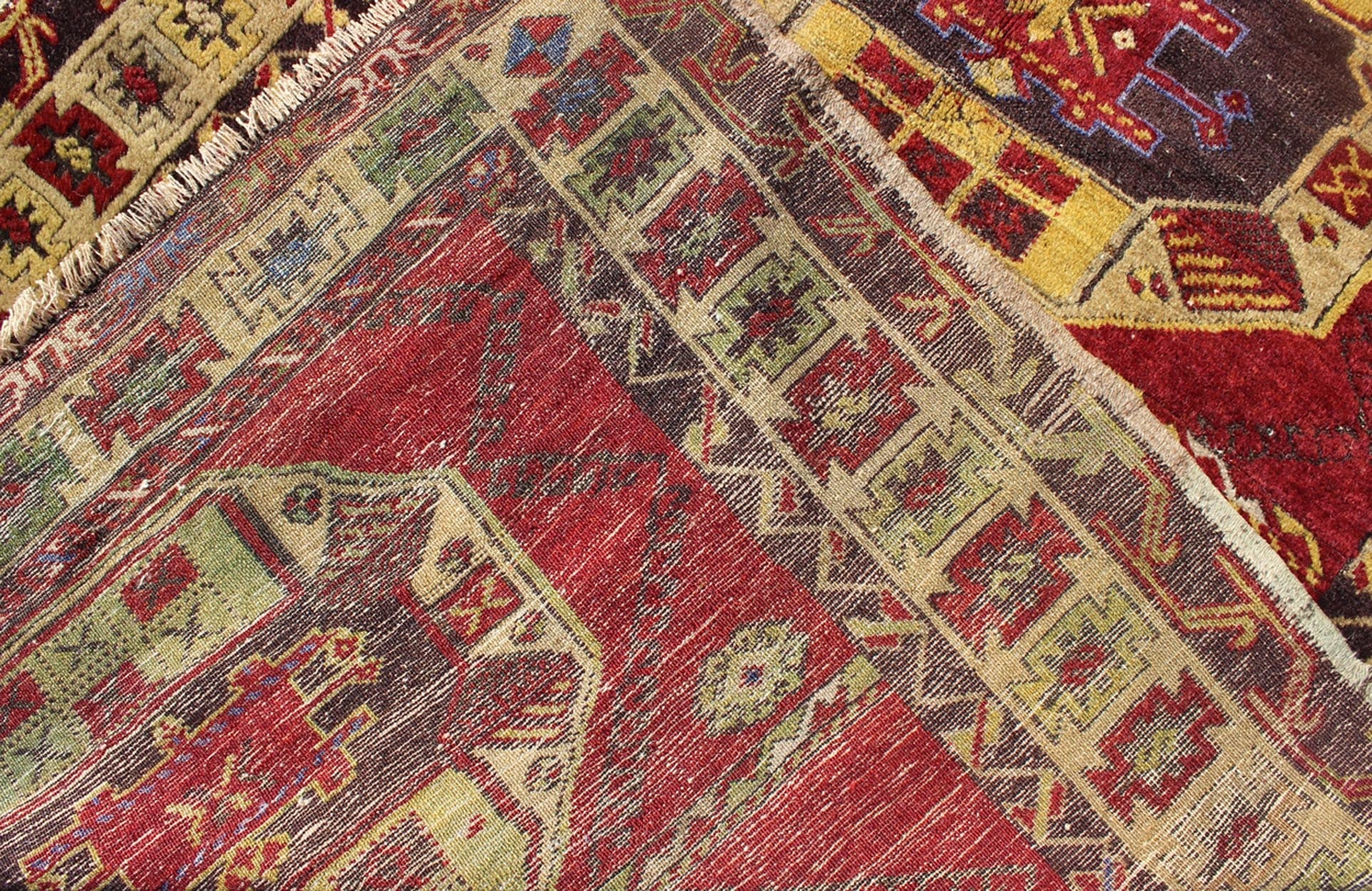 Antique Turkish Kersheihr Medallion Area Runner in Red and Gold Measures: 4'8 x 9'2 This stunning antique Turkish Kersheihr was beautifully handcrafted during the early part of the 20th century. A regal sub - geometric design and five... - Keivan Woven Arts16 - 0909 - 7997Rug