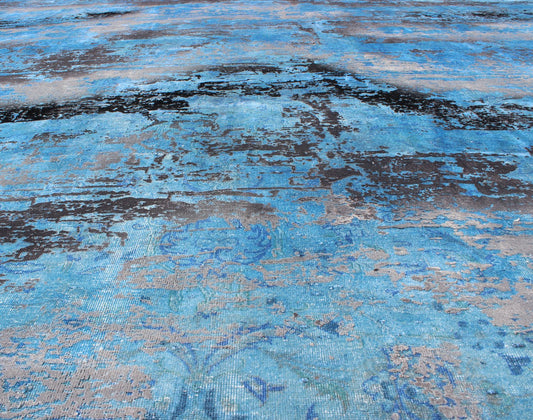 Over - dyed Vintage Modern Rug in Shades of Blue, Gray, Charcoal. Blue, Gray, and Charcoal Over - dyed Vintage Rug, rug 16 - 0913, country of origin / type: Iran / Kashan, circa mid - century. Distinct colors that are similar yet starkly rendered flow al... - Keivan Woven Arts16 - 0913 - 8757Rug