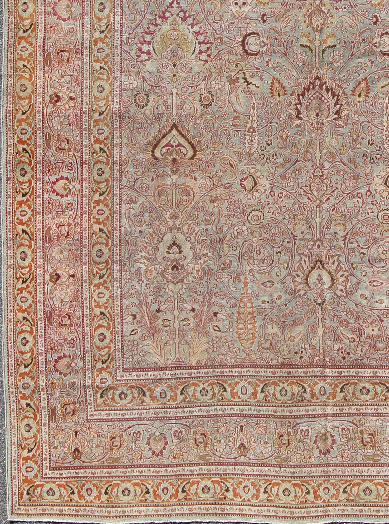 Antique Persian Khorassan Rug with Floral Design in Orange, Red, Pink Antique Persian Khorassan Rug with Floral Design in Orange, Red, Pink, rug 16 - 0916, country of origin / type: Iran / Khorassan, circa 1900 This spectacular antique Pers... - Keivan Woven Arts16 - 0916 - 8690Rug