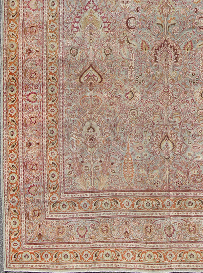 Antique Persian Khorassan Rug with Floral Design in Orange, Red, Pink Antique Persian Khorassan Rug with Floral Design in Orange, Red, Pink, rug 16 - 0916, country of origin / type: Iran / Khorassan, circa 1900 This spectacular antique Pers... - Keivan Woven Arts16 - 0916 - 8690Rug