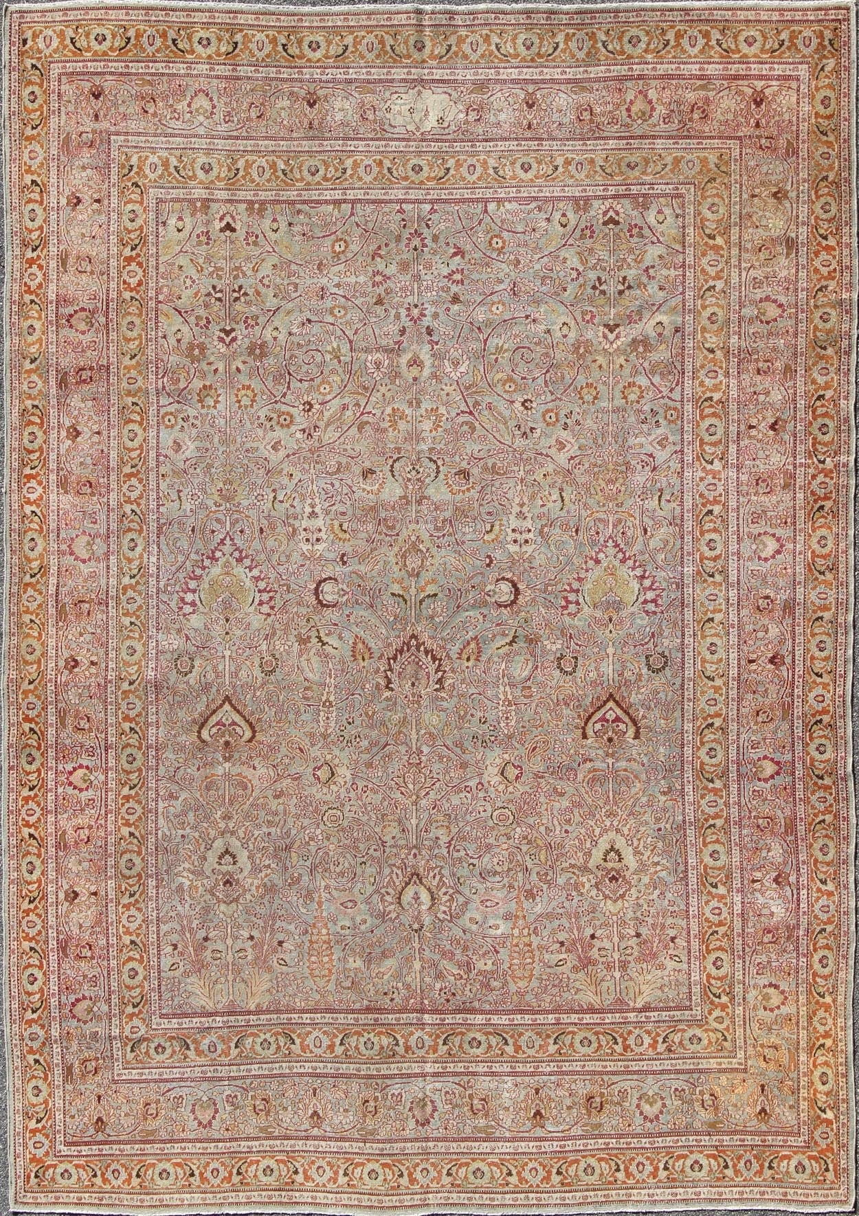 Antique Persian Khorassan Rug with Floral Design in Orange, Red, Pink Antique Persian Khorassan Rug with Floral Design in Orange, Red, Pink, rug 16 - 0916, country of origin / type: Iran / Khorassan, circa 1900 This spectacular antique Pers... - Keivan Woven Arts16 - 0916 - 8690Rug