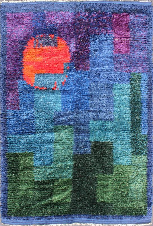Vintage Swedish Hand Knotted Rug in Abstract Design with Brilliant Colors Measures: 4'10'' x 7'2''. The richly opulent colors and unusual design of this Scandinavian carpet transport you to Mid - Century Europe. The unique abstract design and ... - Keivan Woven Arts16 - 0919 - 7779Rug