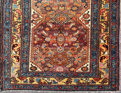 Antique Persian Fine Persian Malayer Short Runner in Great Condition , 16 - 0920, This colorful piece features a gradient coral and purple field decorated with navy blue lattice work and stylized boteh and floral elements. A beautifully drawn reciprocal ... - Keivan Woven Arts16 - 0920 - 8106Rug