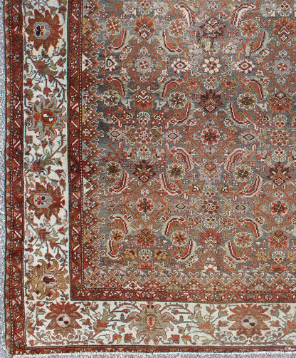 Antique Persian Malayer Rug with Gray, Light Blue, Red and Taupe This magnificent antique Persian Malayer carpet bears a beautiful, all - over sub - geometric design paired with a delightful palette of various shades of light blue, deep red, and tau... - Keivan Woven Arts16 - 0921 - 8441Rug