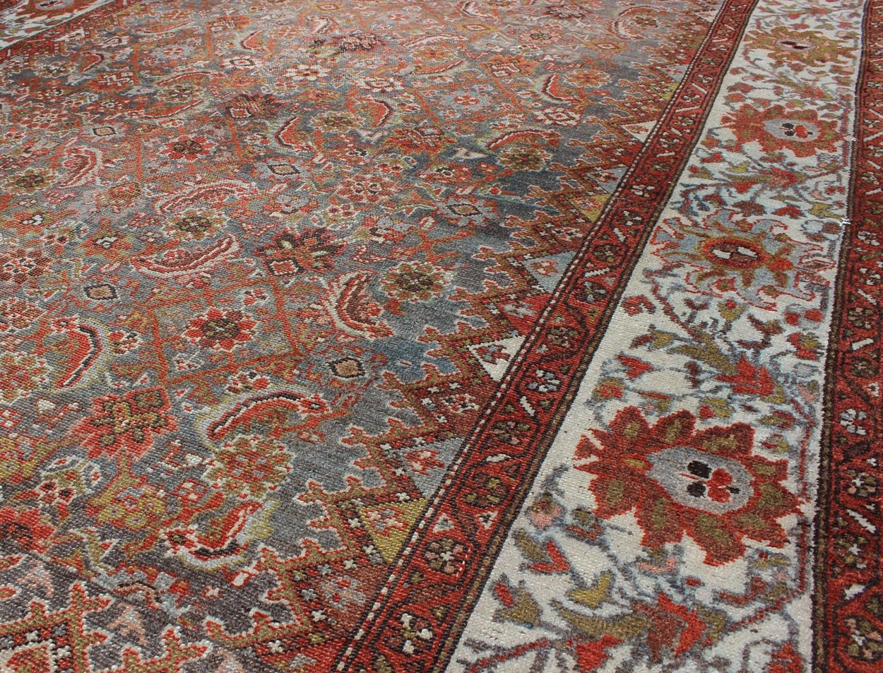 Antique Persian Malayer Rug with Gray, Light Blue, Red and Taupe This magnificent antique Persian Malayer carpet bears a beautiful, all - over sub - geometric design paired with a delightful palette of various shades of light blue, deep red, and tau... - Keivan Woven Arts16 - 0921 - 8441Rug