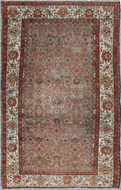 Antique Persian Malayer Rug with Gray, Light Blue, Red and Taupe This magnificent antique Persian Malayer carpet bears a beautiful, all - over sub - geometric design paired with a delightful palette of various shades of light blue, deep red, and tau... - Keivan Woven Arts16 - 0921 - 8441Rug