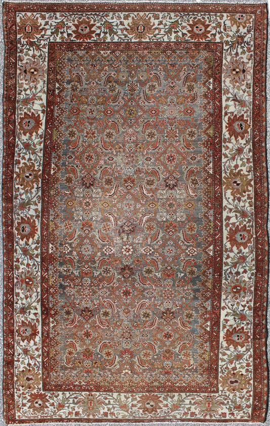 Antique Persian Malayer Rug with Gray, Light Blue, Red and Taupe This magnificent antique Persian Malayer carpet bears a beautiful, all - over sub - geometric design paired with a delightful palette of various shades of light blue, deep red, and tau... - Keivan Woven Arts16 - 0921 - 8441Rug