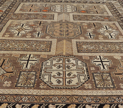 Antique Tribal Caucasian Rug with All - Over Motif in Muted Neutrals. Country of Origin: Caucasus; Type: Caucasian; Design: Tribal; Keivan Woven Arts: rug 16 - 0922. Measures: 3'10 x 4'5 The field of this Caucasian piece features all - over tribal... - Keivan Woven Arts16 - 0922 - 7929Rug