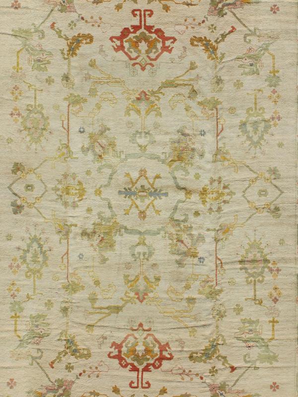 Antique Spanish Large Rug in Ivory Background, Green and Coral Border, kwarugs / 16 - 0923, This magnificent Spanish carpet from the mid - 20th century, with its stunning array of colors, is characterized by a design of elegant beauty. The colorful pattern... - Keivan Woven Arts16 - 0923 - 8121Rug