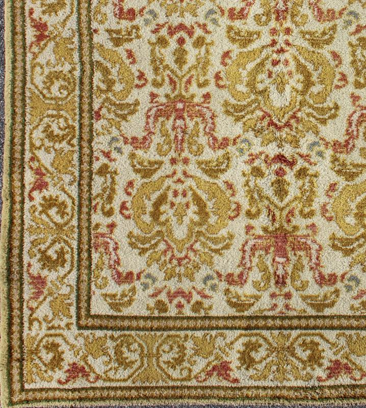 Elegant Spanish Rug with Floral Design in Golden - Green, Acid Green, Red and White. rug 16 - 0924, country of origin / type: Spain / Arts and Crafts, circa 1930 This elegant vintage Spanish carpet (circa 1930) is the proud heir to a long tradition ... - Keivan Woven Arts16 - 0924 - 8180Rug