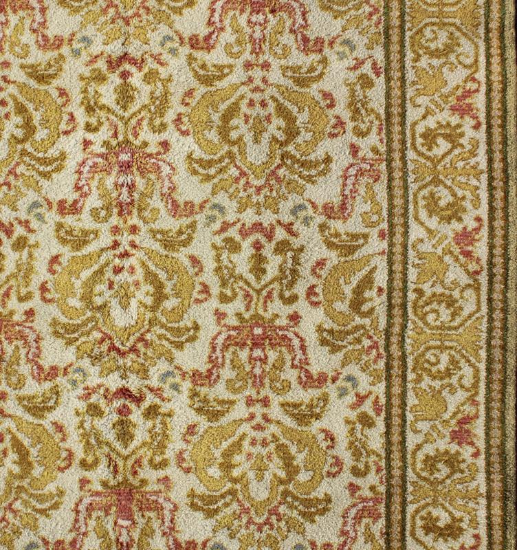 Elegant Spanish Rug with Floral Design in Golden - Green, Acid Green, Red and White. rug 16 - 0924, country of origin / type: Spain / Arts and Crafts, circa 1930 This elegant vintage Spanish carpet (circa 1930) is the proud heir to a long tradition ... - Keivan Woven Arts16 - 0924 - 8180Rug