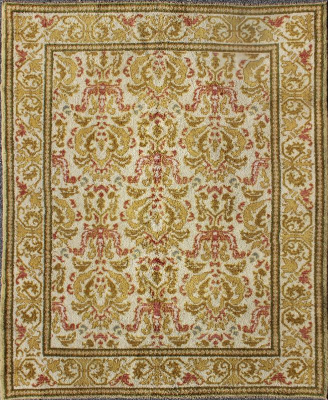 Elegant Spanish Rug with Floral Design in Golden - Green, Acid Green, Red and White. rug 16 - 0924, country of origin / type: Spain / Arts and Crafts, circa 1930 This elegant vintage Spanish carpet (circa 1930) is the proud heir to a long tradition ... - Keivan Woven Arts16 - 0924 - 8180Rug