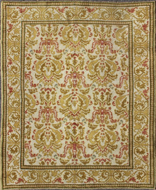 Elegant Spanish Rug with Floral Design in Golden - Green, Acid Green, Red and White. rug 16 - 0924, country of origin / type: Spain / Arts and Crafts, circa 1930 This elegant vintage Spanish carpet (circa 1930) is the proud heir to a long tradition ... - Keivan Woven Arts16 - 0924 - 8180Rug