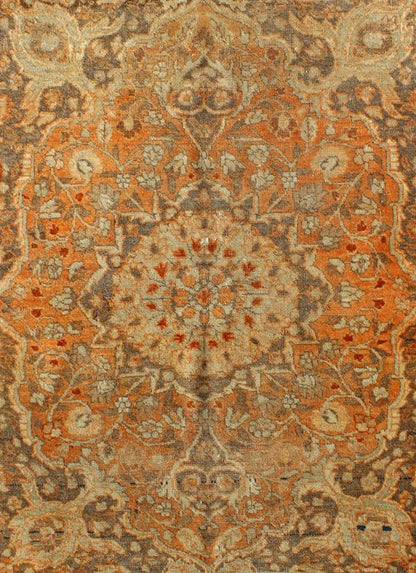 Antique Persian Tabriz Haji Jalili with Ornate Central Medallion and Florals in Orange, Brown Antique Persian Tabriz Haji Jalili with in Light Orange and light brown This magnificent antique Persian Tabriz carpet from late 19th century I... - Keivan Woven Arts16 - 1001 - 8131Rug