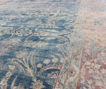 Antique Persian Kerman Rug with Paisley and Floral Motifs in Blue Field and Pink Antique Hand Knotted Persian Kerman rug with Paisley and floral motifs on blue field, Keivan Woven Arts / rug 16 - 1003, country of origin / type: Iran / Kerman, circ... - Keivan Woven Arts16 - 1003 - 8631Rug