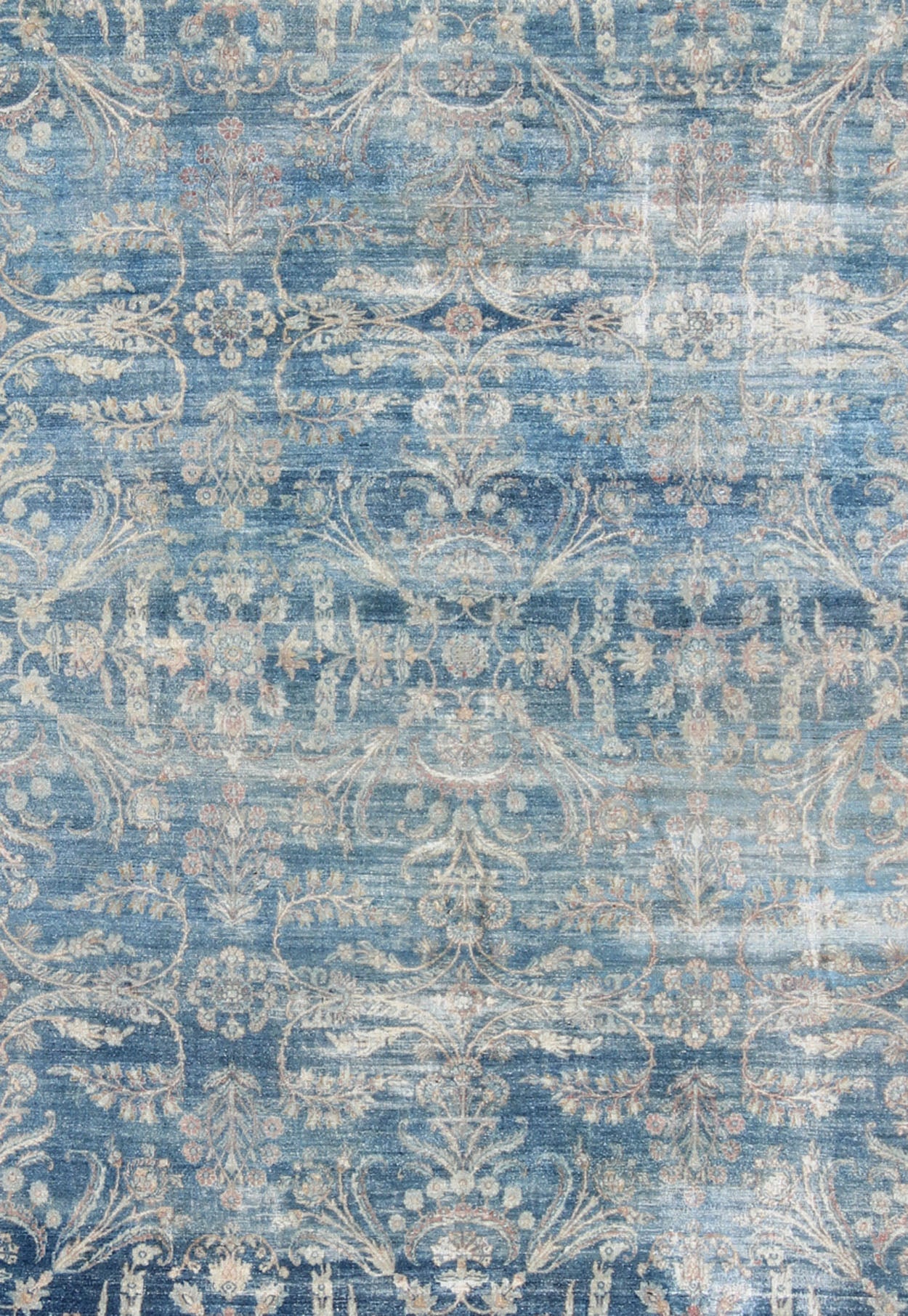 Antique Persian Kerman Rug with Paisley and Floral Motifs in Blue Field and Pink Antique Hand Knotted Persian Kerman rug with Paisley and floral motifs on blue field, Keivan Woven Arts / rug 16 - 1003, country of origin / type: Iran / Kerman, circ... - Keivan Woven Arts16 - 1003 - 8631Rug