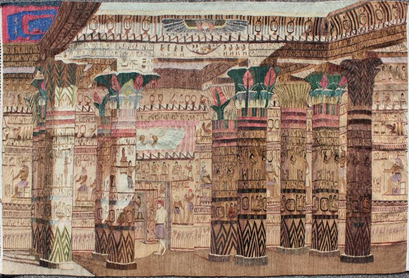 Keivan Woven Arts 16 - 1005 Rare Vintage Tapestry with Exquisite Scene of Egyptian Architecture and Columns. Unique Modern Tapestry This exquisite tapestry from the late 20th century is composed of handwoven wool and features a richly colorful lan... - Keivan Woven Arts16 - 1005 - 8102Rug