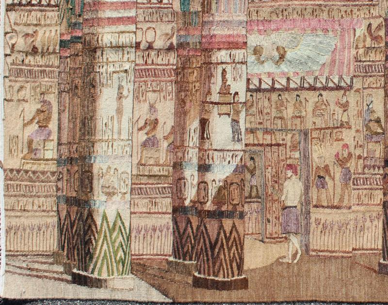 Keivan Woven Arts 16 - 1005 Rare Vintage Tapestry with Exquisite Scene of Egyptian Architecture and Columns. Unique Modern Tapestry This exquisite tapestry from the late 20th century is composed of handwoven wool and features a richly colorful lan... - Keivan Woven Arts16 - 1005 - 8102Rug