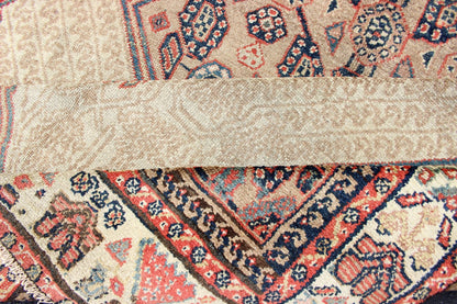 Antique Persian Serab Runner with Tribal Geometric Pattern in Camel, Red & Blue This beautiful antique late 19th Century Persian Serab runner rests on a camel background, which surrounds the three diamond medallions of alternating ivory, red, an... - Keivan Woven Arts16 - 1101 - 8211Rug